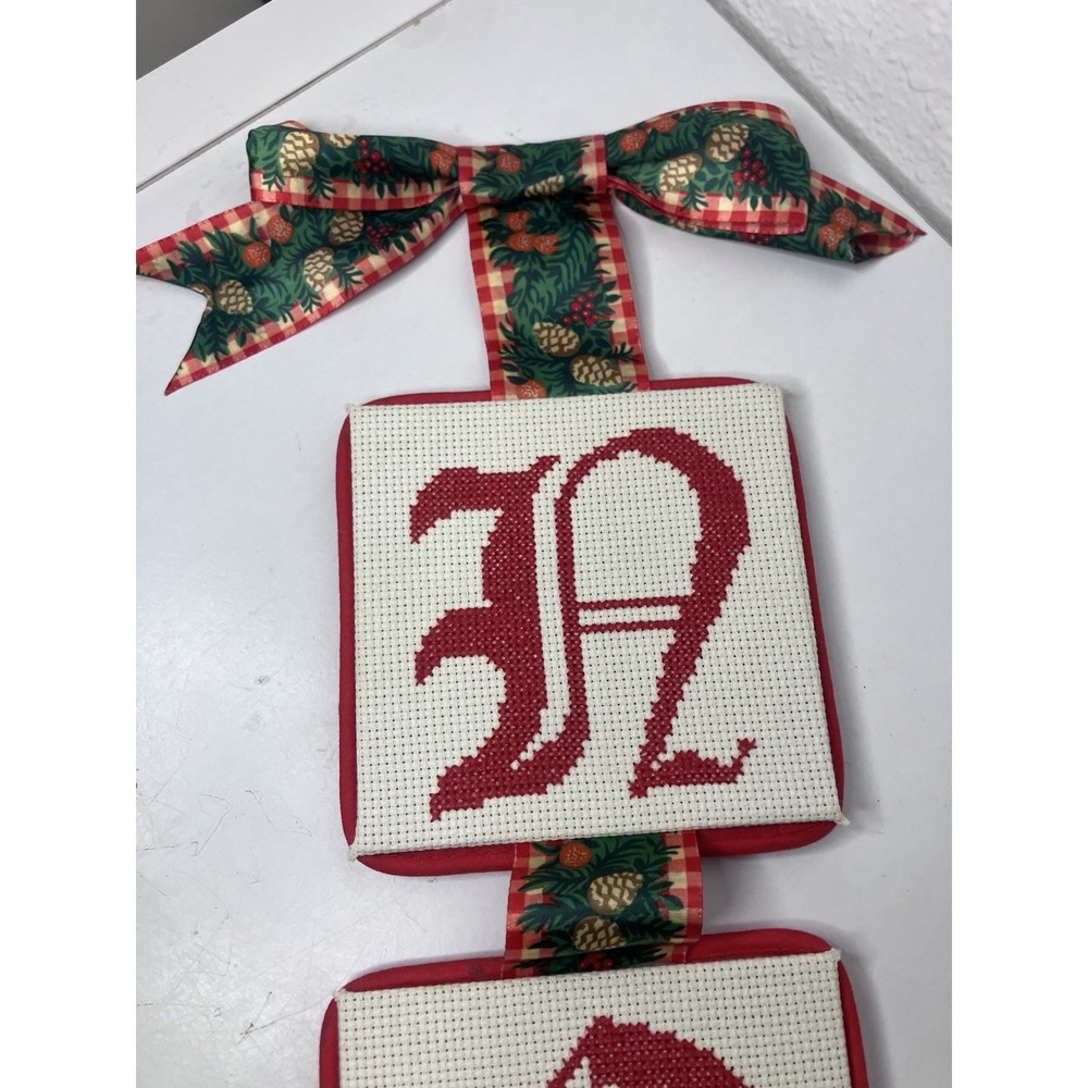 Vintage Needlepoint NOEL Christmas Hanging Decor Handmade Yarn Canvas